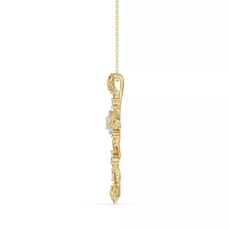 14K Yellow Gold Rose Stem Cross Diamond Pendant