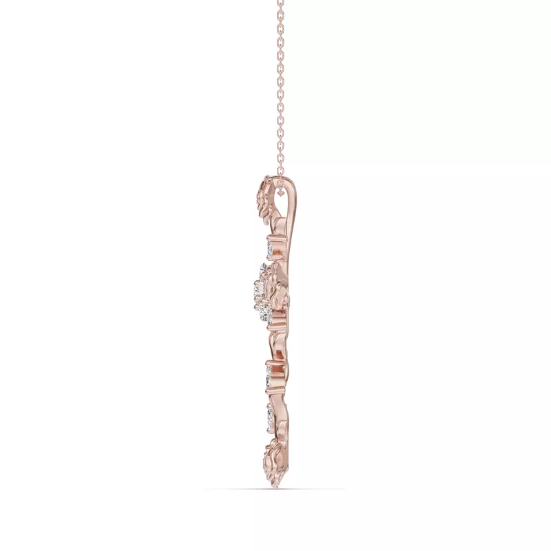 18K Rose Gold Rose Stem Cross Diamond Pendant