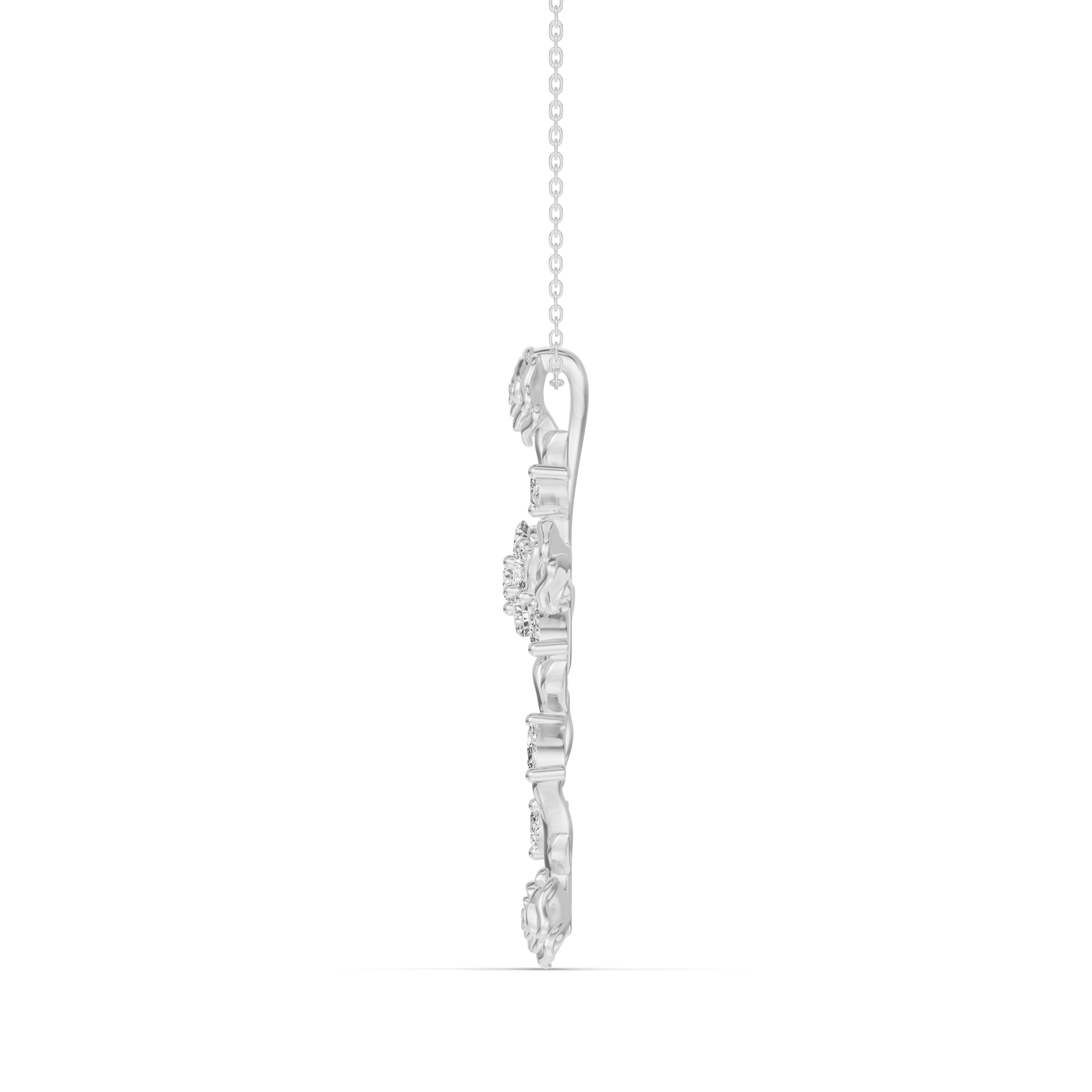 18K White Gold Rose Stem Cross Diamond Pendant