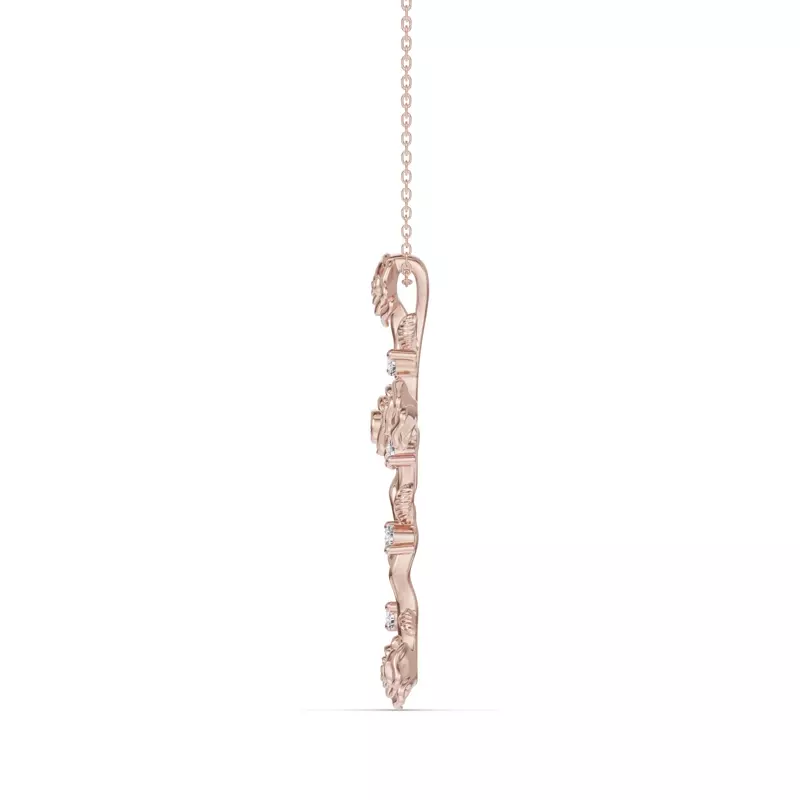 14K Rose Gold Garden Rose Cross Diamond Pendant