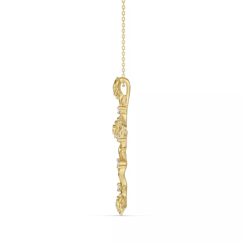 14K Yellow Gold Garden Rose Cross Lab Diamond Pendant