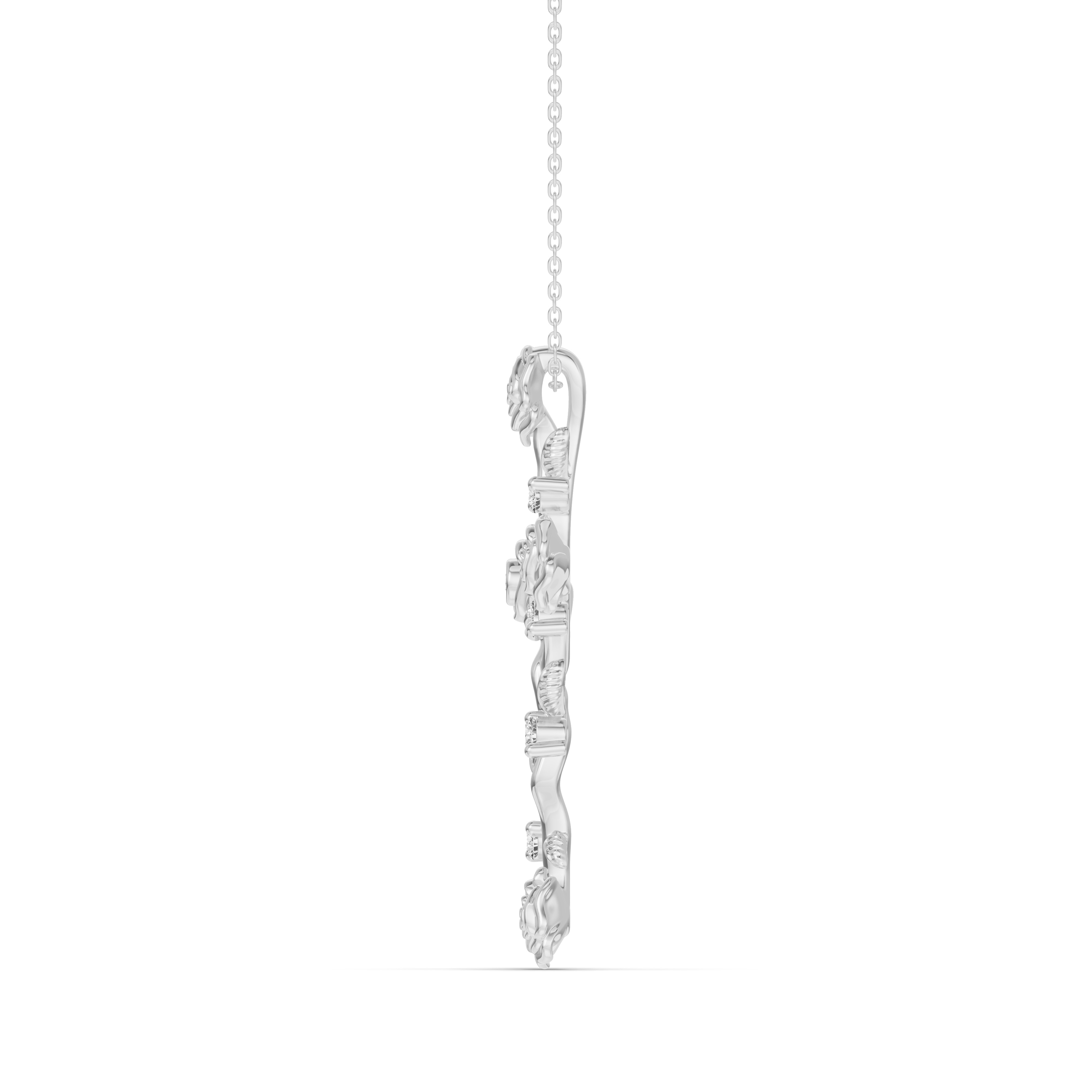 18K White Gold Garden Rose Cross Lab Diamond Pendant