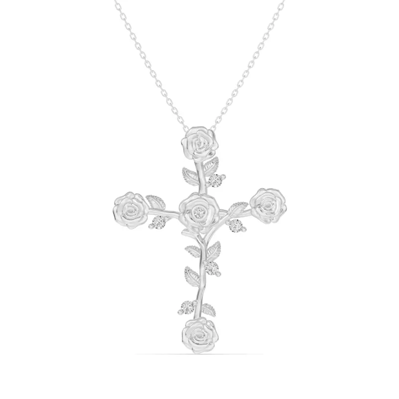 Garden Rose Cross Diamond Pendant
