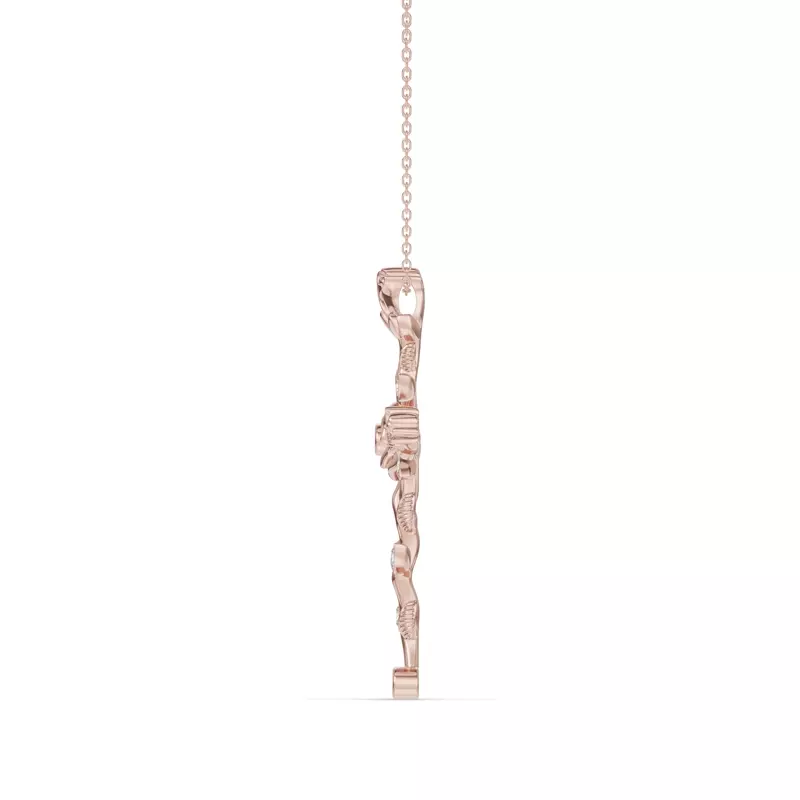 14K Rose Gold Rosebud Cross Diamond Pendant