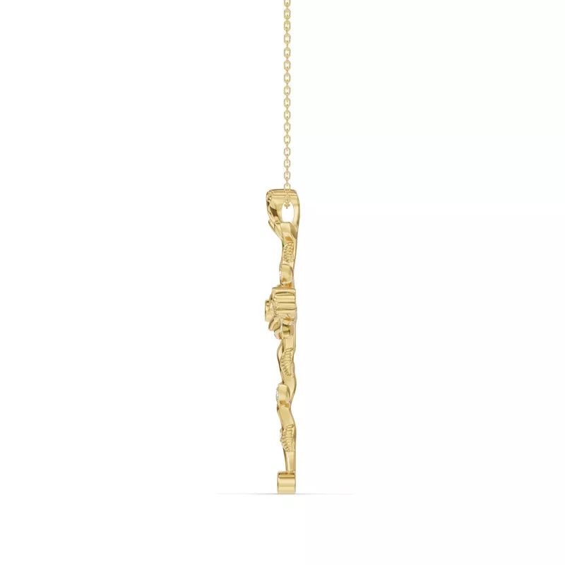 14K Yellow Gold Rosebud Cross Diamond Pendant