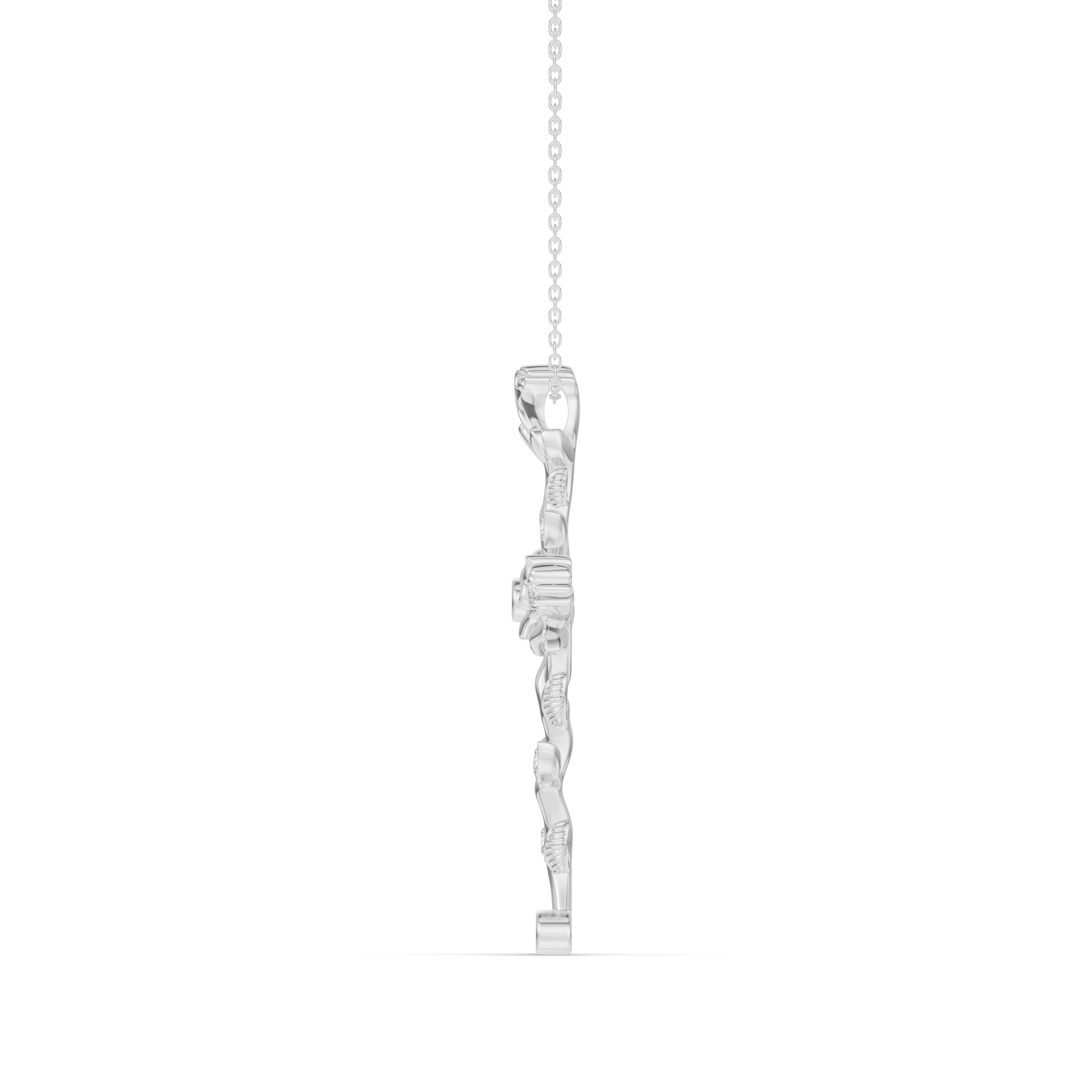 18K White Gold Rosebud Cross Lab Diamond Pendant