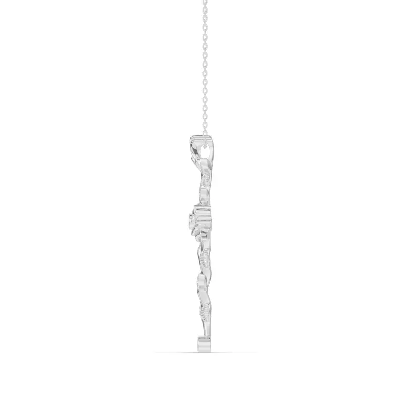 18K White Gold Rosebud Cross Diamond Pendant
