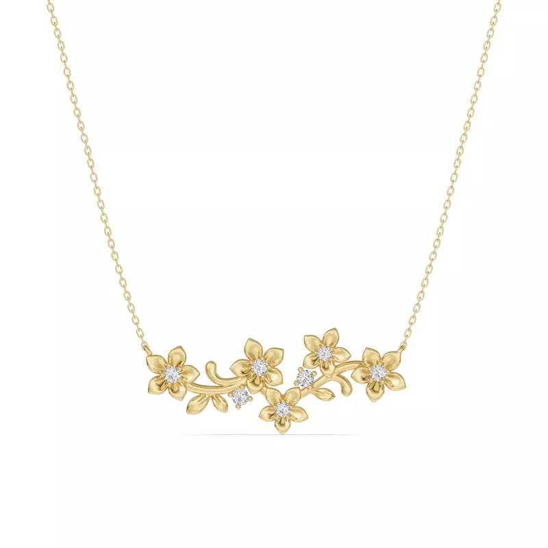 14K Yellow Gold Blossom Diamond Floral Necklace