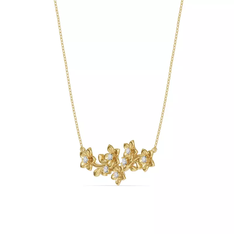 14K Yellow Gold Blossom Diamond Floral Necklace