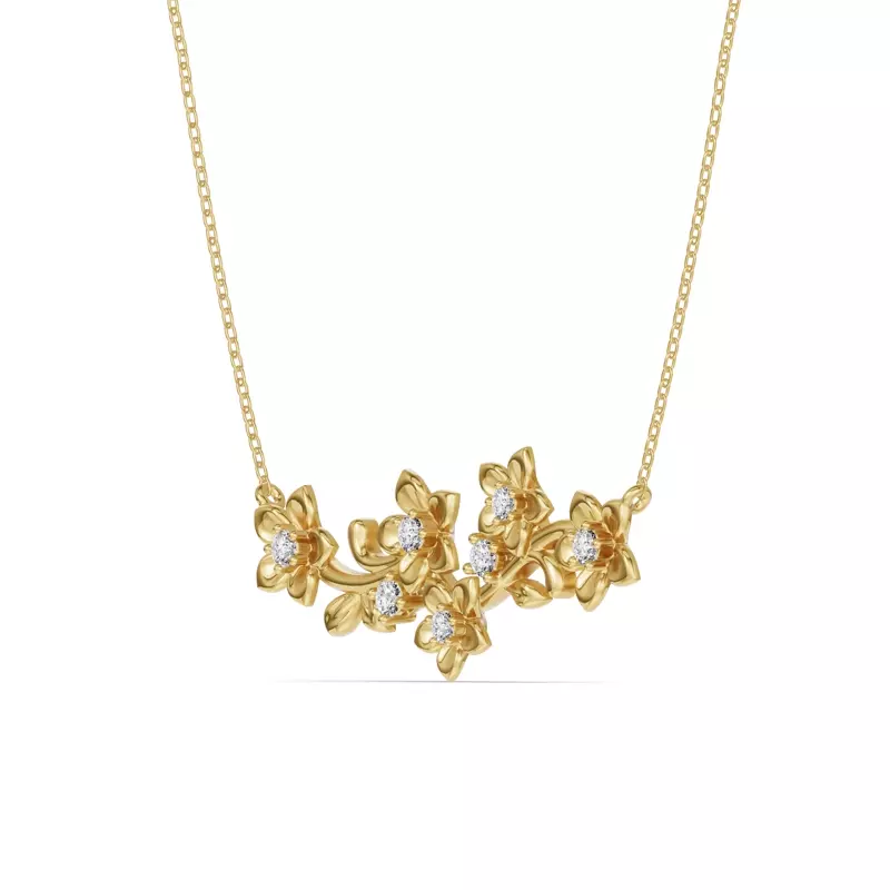 14K Yellow Gold Blossom Diamond Floral Necklace