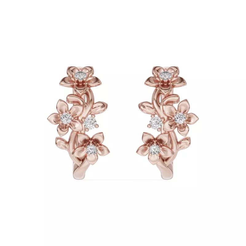 18K Rose Gold Blossom Diamond Floral Hoop Earrings