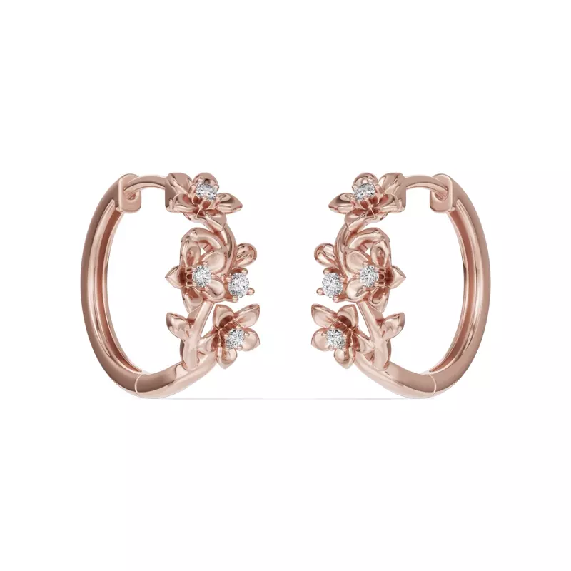 18K Rose Gold Blossom Diamond Floral Hoop Earrings