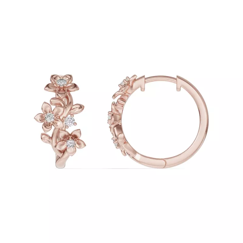 18K Rose Gold Blossom Diamond Floral Hoop Earrings