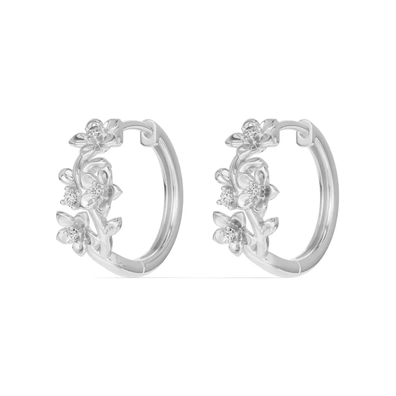Platinum Blossom Lab Diamond Floral Hoop Earrings