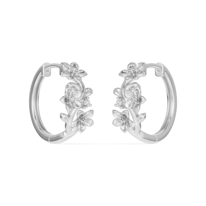 Platinum Blossom Lab Diamond Floral Hoop Earrings