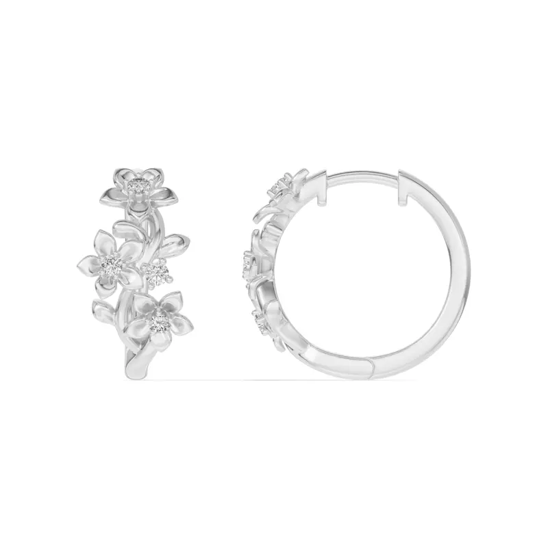 Platinum Blossom Lab Diamond Floral Hoop Earrings