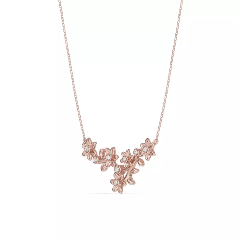 14K Rose Gold Vine Lab Diamond Necklace