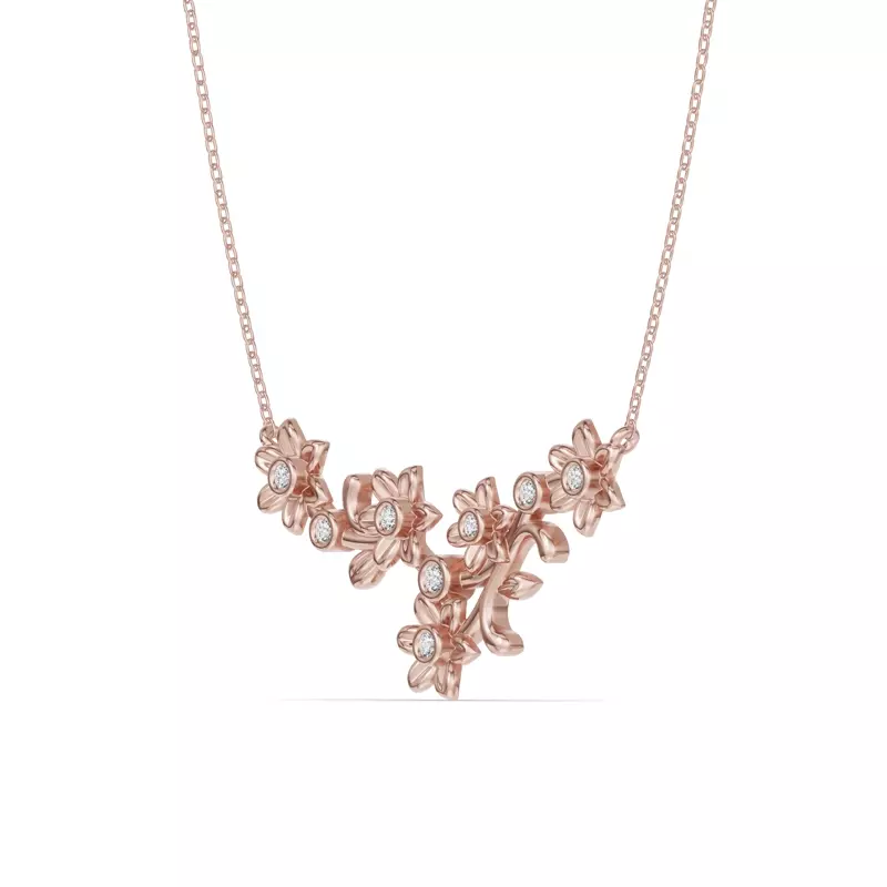 14K Rose Gold Vine Lab Diamond Necklace