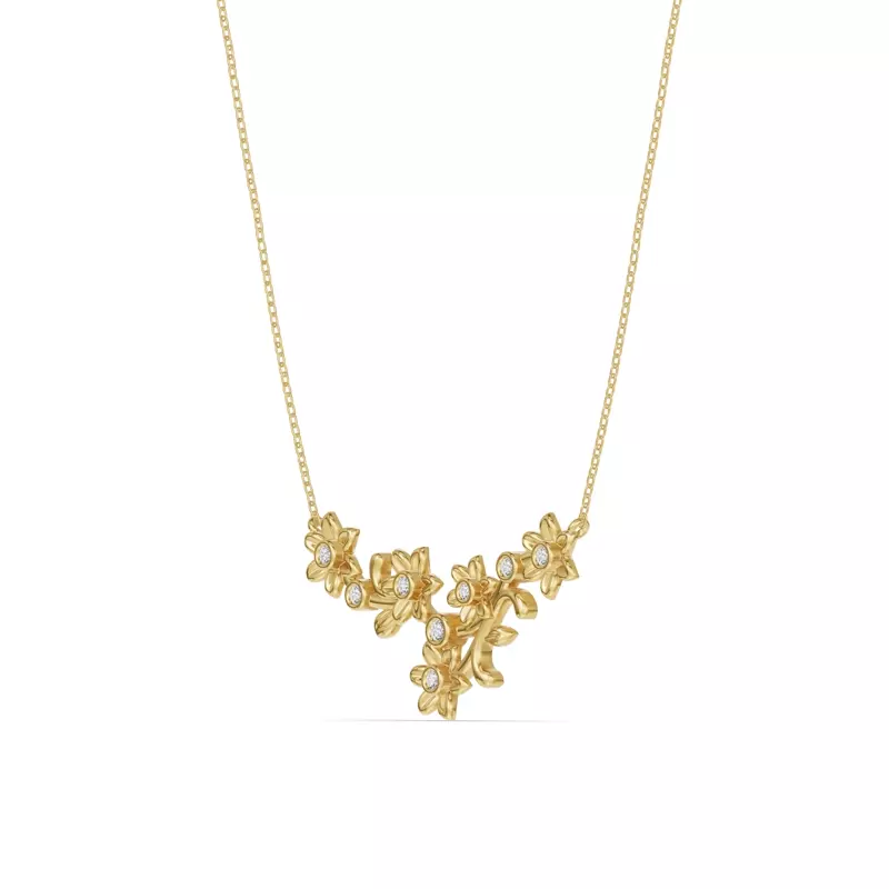 14K Yellow Gold Vine Diamond Necklace