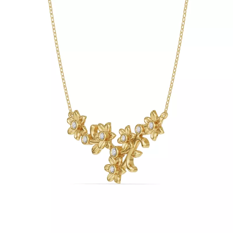 14K Yellow Gold Vine Diamond Necklace