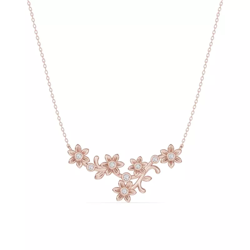 18K Rose Gold Vine Lab Diamond Necklace