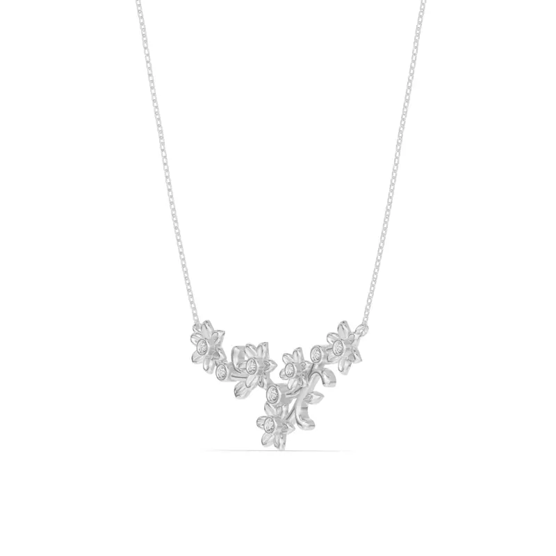 18K White Gold Vine Lab Diamond Necklace