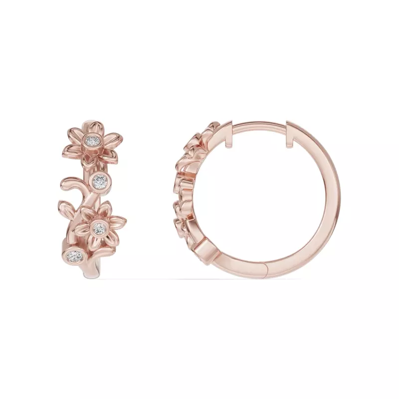 14K Rose Gold Vine Lab Diamond Hoop Earrings