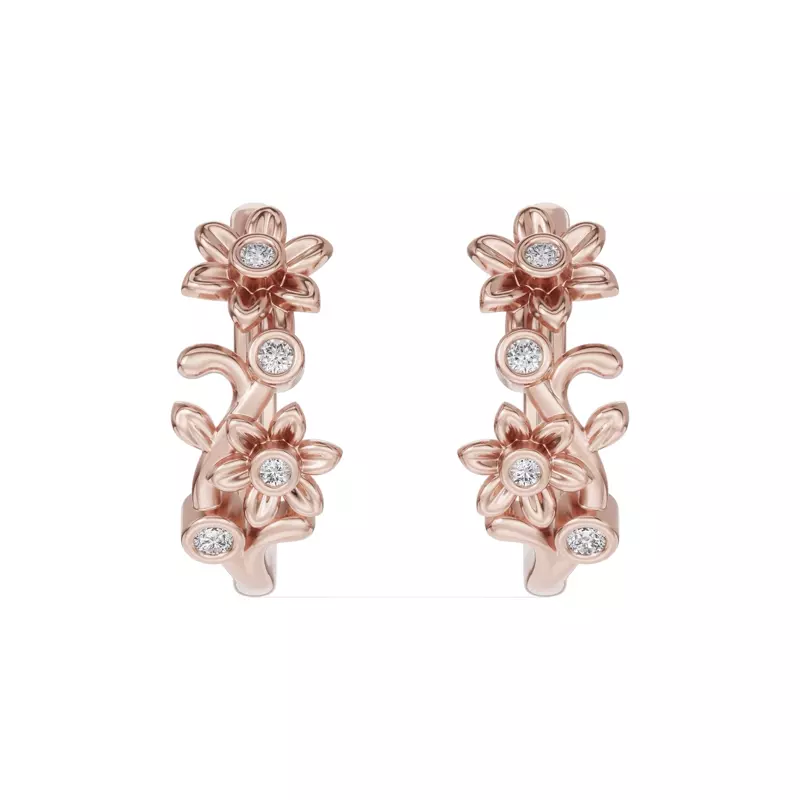 14K Rose Gold Vine Diamond Hoop Earrings