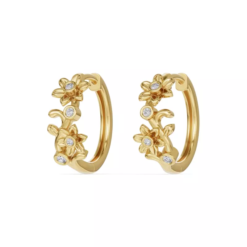 14K Yellow Gold Vine Diamond Hoop Earrings