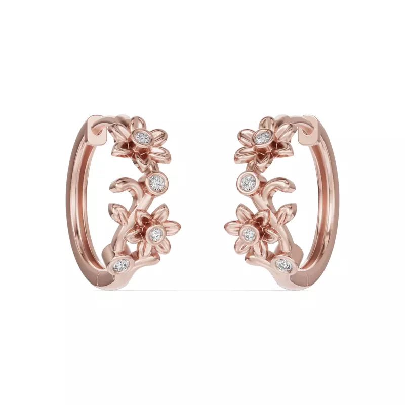 18K Rose Gold Vine Lab Diamond Hoop Earrings