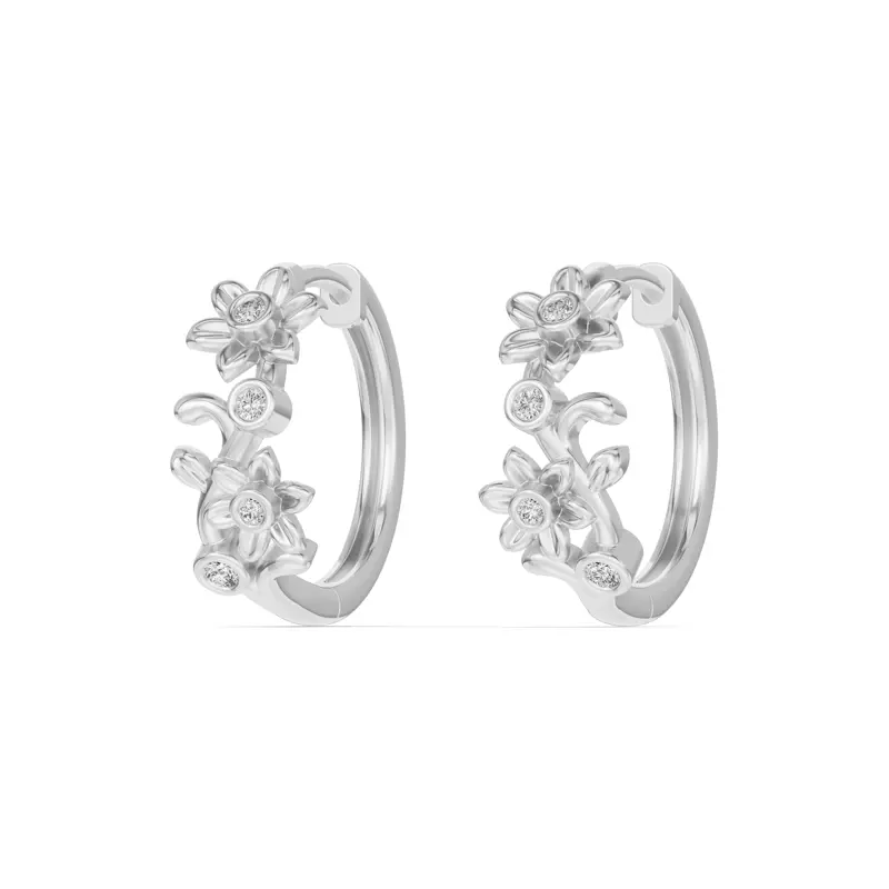 18K White Gold Vine Lab Diamond Hoop Earrings