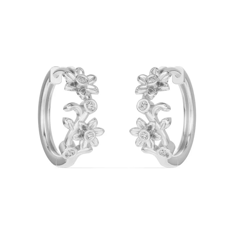 18K White Gold Vine Lab Diamond Hoop Earrings