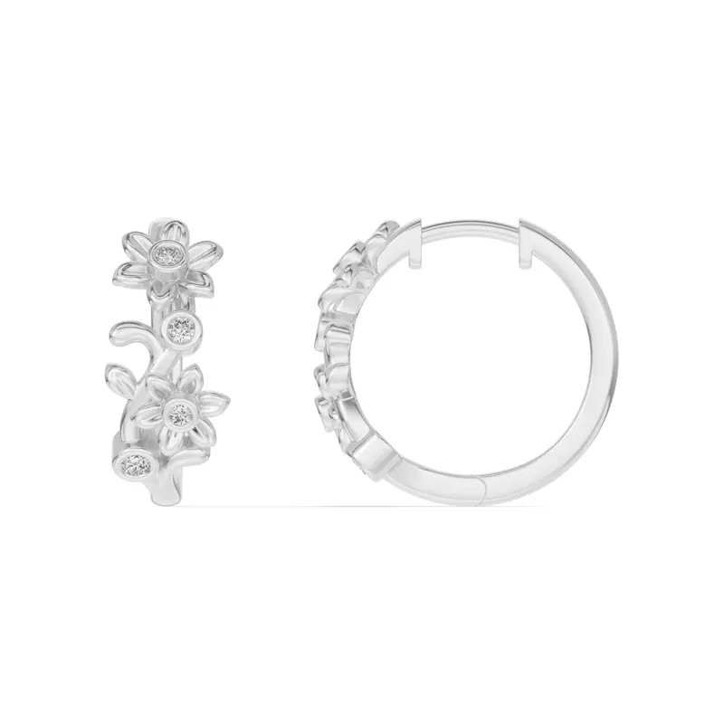 18K White Gold Vine Lab Diamond Hoop Earrings