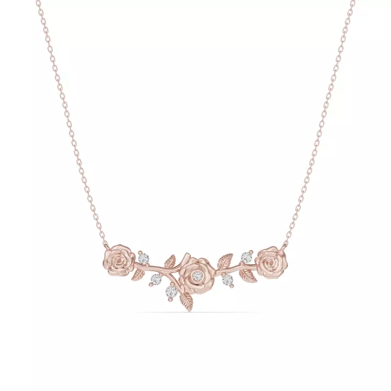 18K Rose Gold Rose Diamond Necklace