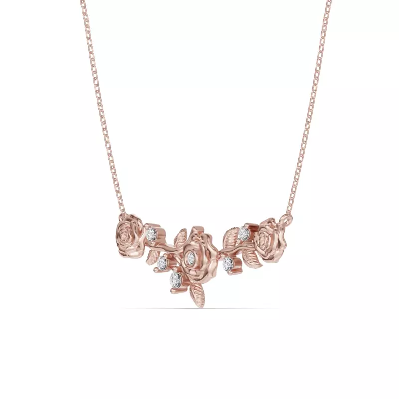 18K Rose Gold Rose Diamond Necklace