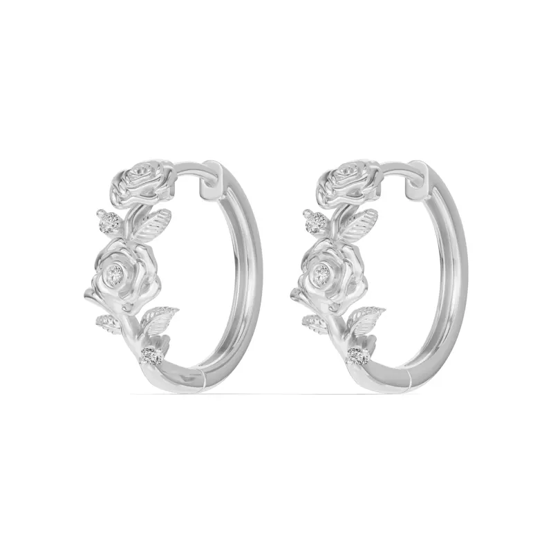 18K White Gold Rose Lab Diamond Hoop Earrings