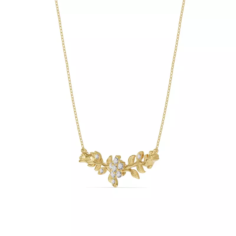 14K Yellow Gold Rose Bud Diamond Necklace