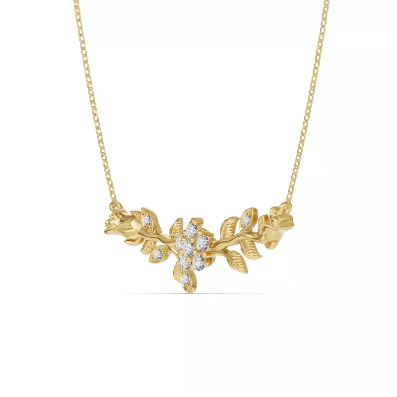 14K Yellow Gold Rose Bud Diamond Necklace