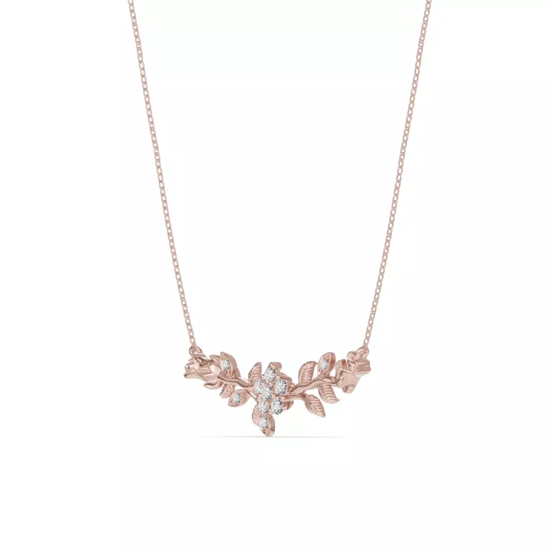 18K Rose Gold Rose Bud Diamond Necklace