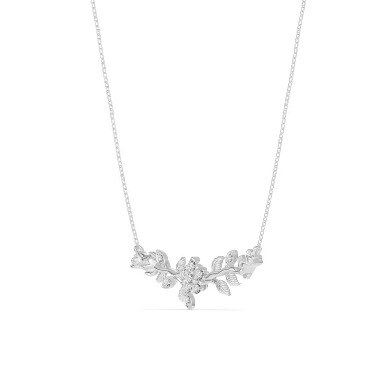 18K White Gold Rose Bud Diamond Necklace