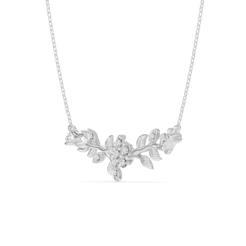 18K White Gold Rose Bud Diamond Necklace