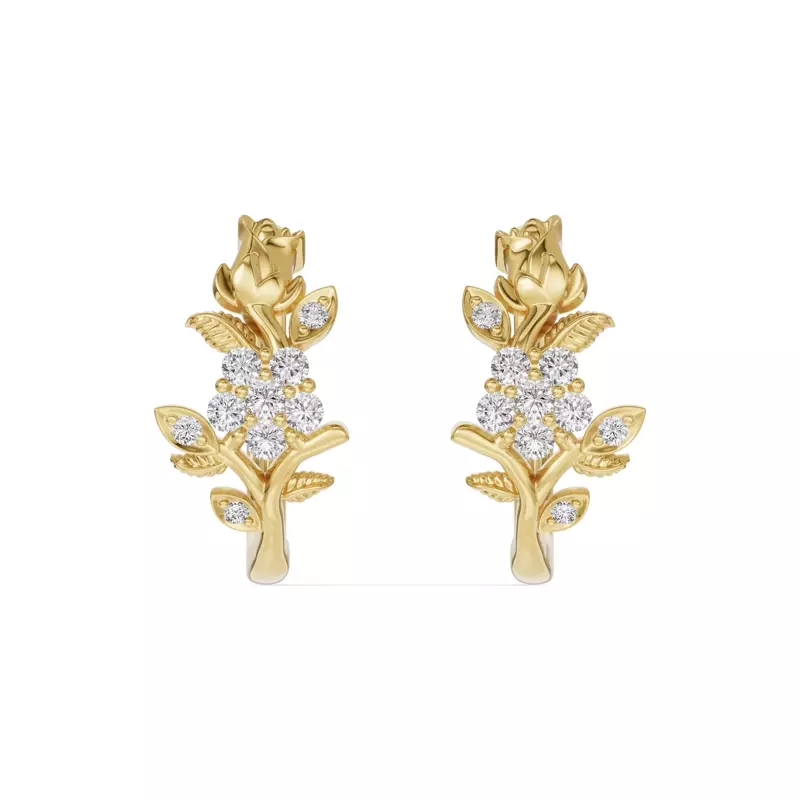 Rose Bud Diamond Hoop Earrings