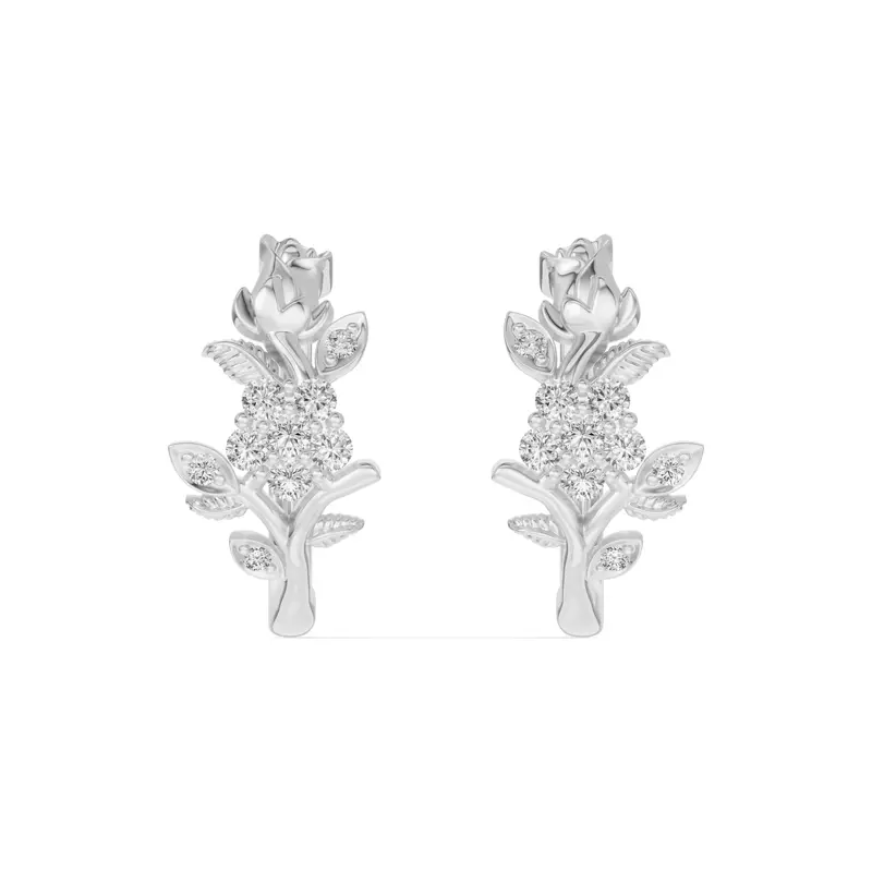 Rose Bud Diamond Hoop Earrings