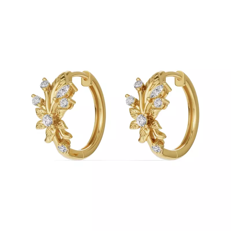 14K Yellow Gold Flora Diamond Hoop Earrings