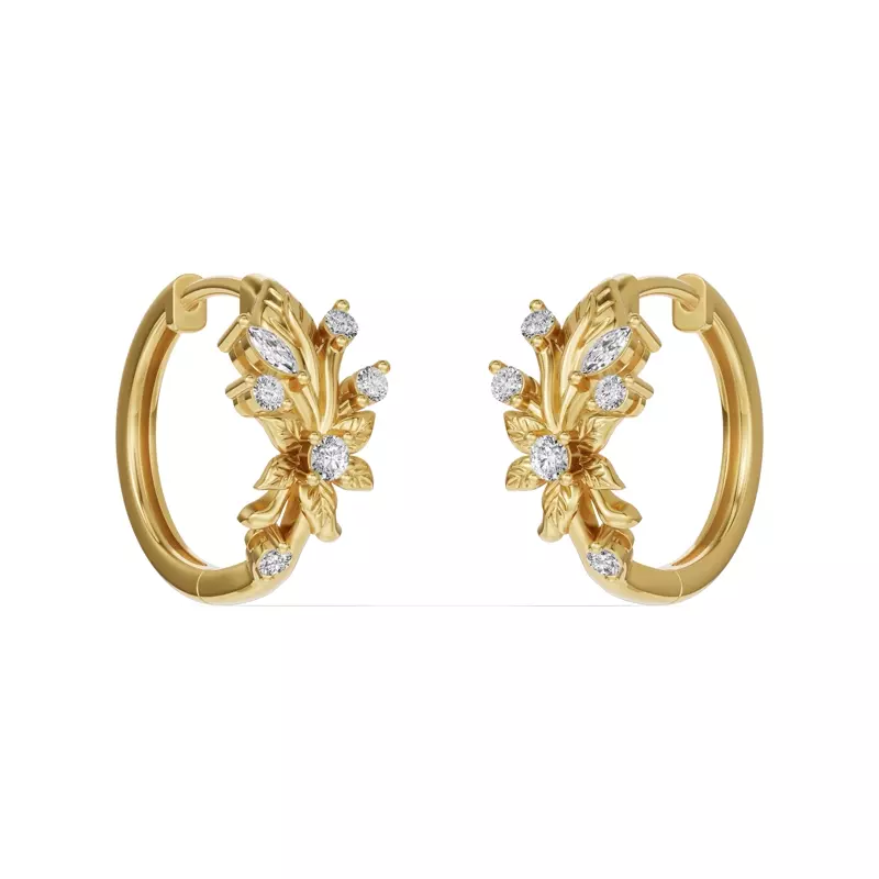 14K Yellow Gold Flora Diamond Hoop Earrings