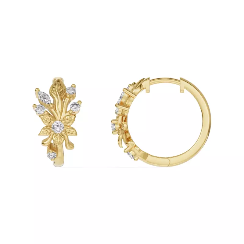14K Yellow Gold Flora Diamond Hoop Earrings