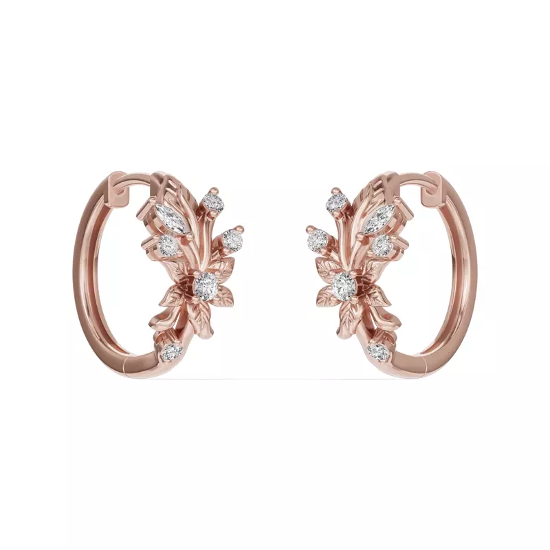 18K Rose Gold Flora Lab Diamond Hoop Earrings