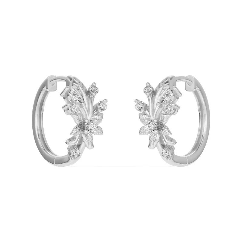 18K White Gold Flora Lab Diamond Hoop Earrings