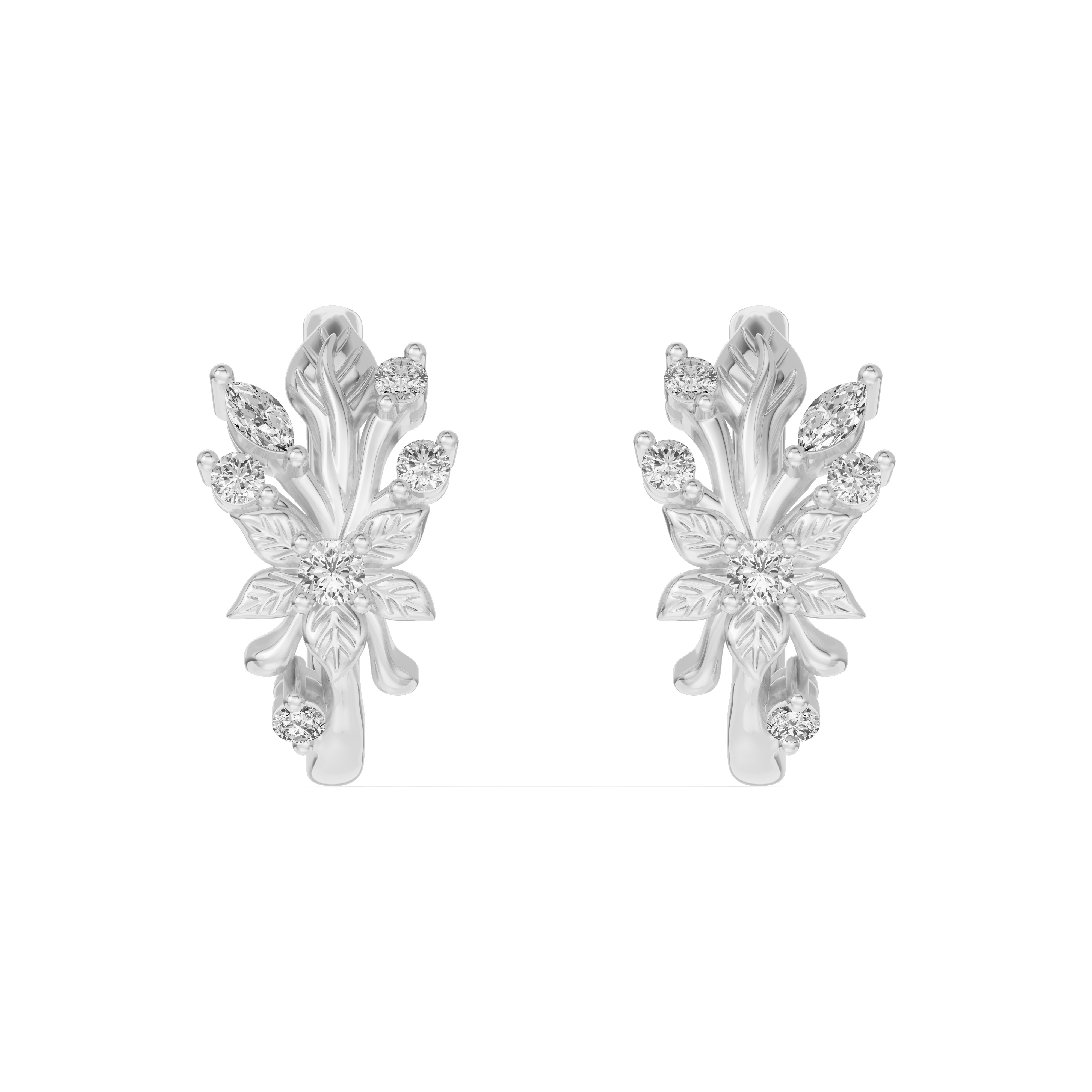 18K White Gold Flora Diamond Hoop Earrings