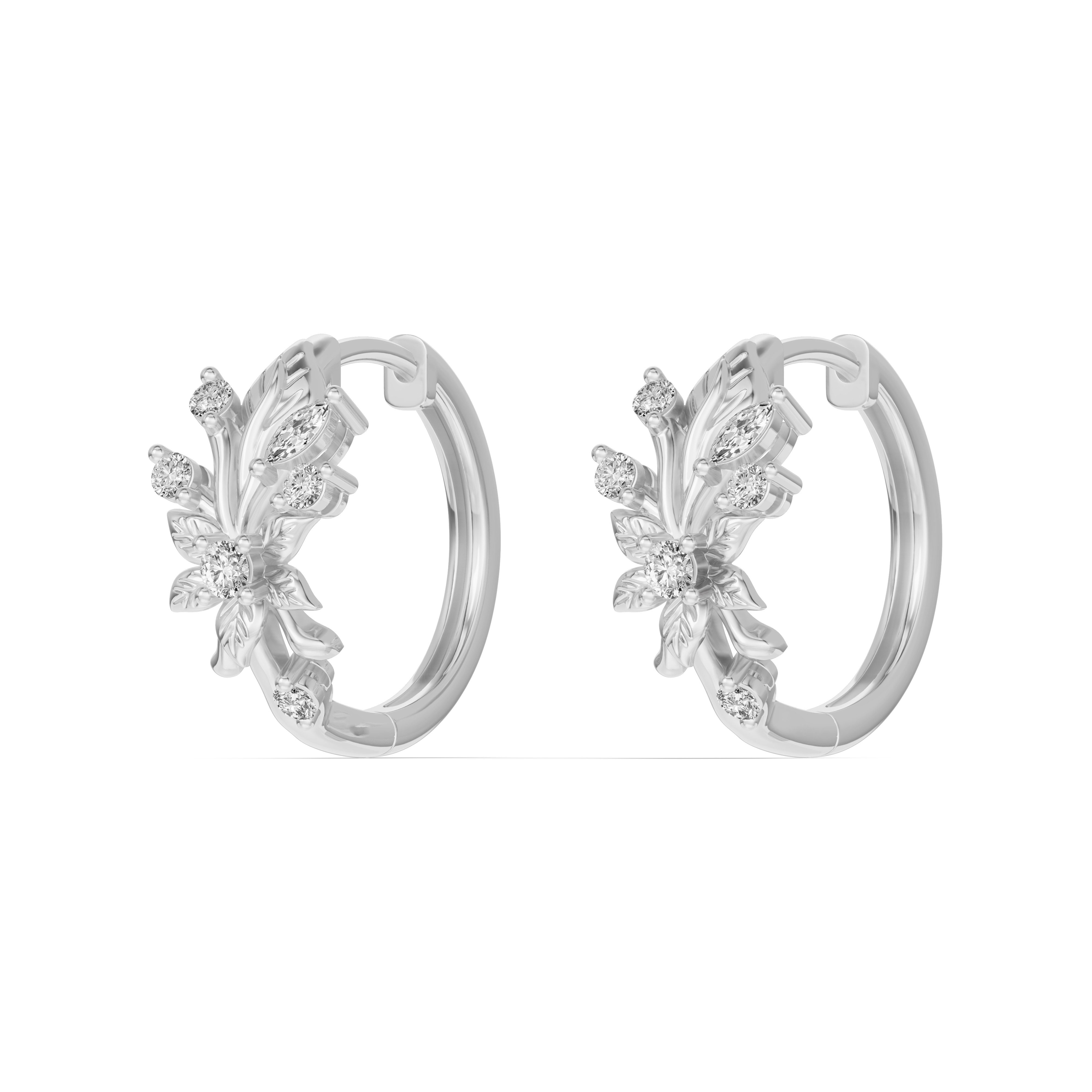 18K White Gold Flora Diamond Hoop Earrings